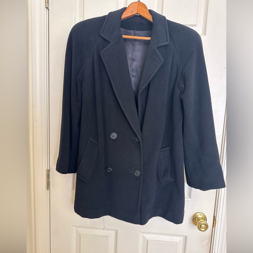 Vintage Pure Cashmere Women’s Black Double Breast Coat Size 8 ExcellentCondition